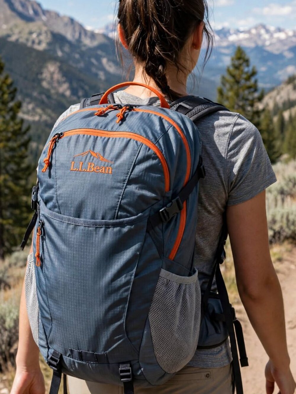 L.L.Bean Stowaway Unisex Ultralight Packable Daypack - Gray / Orange - 22L